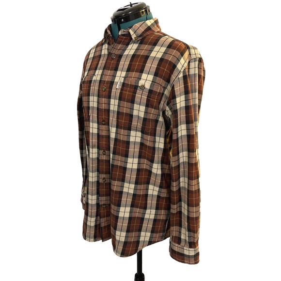 Carhartt Men's Trumbull Plaid Flannel Shirt Sz Medium Button Down Pockets Heavy - Picture 5 of 10
